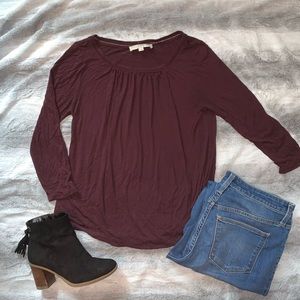 Loft Burgundy Long Sleeve Blouse